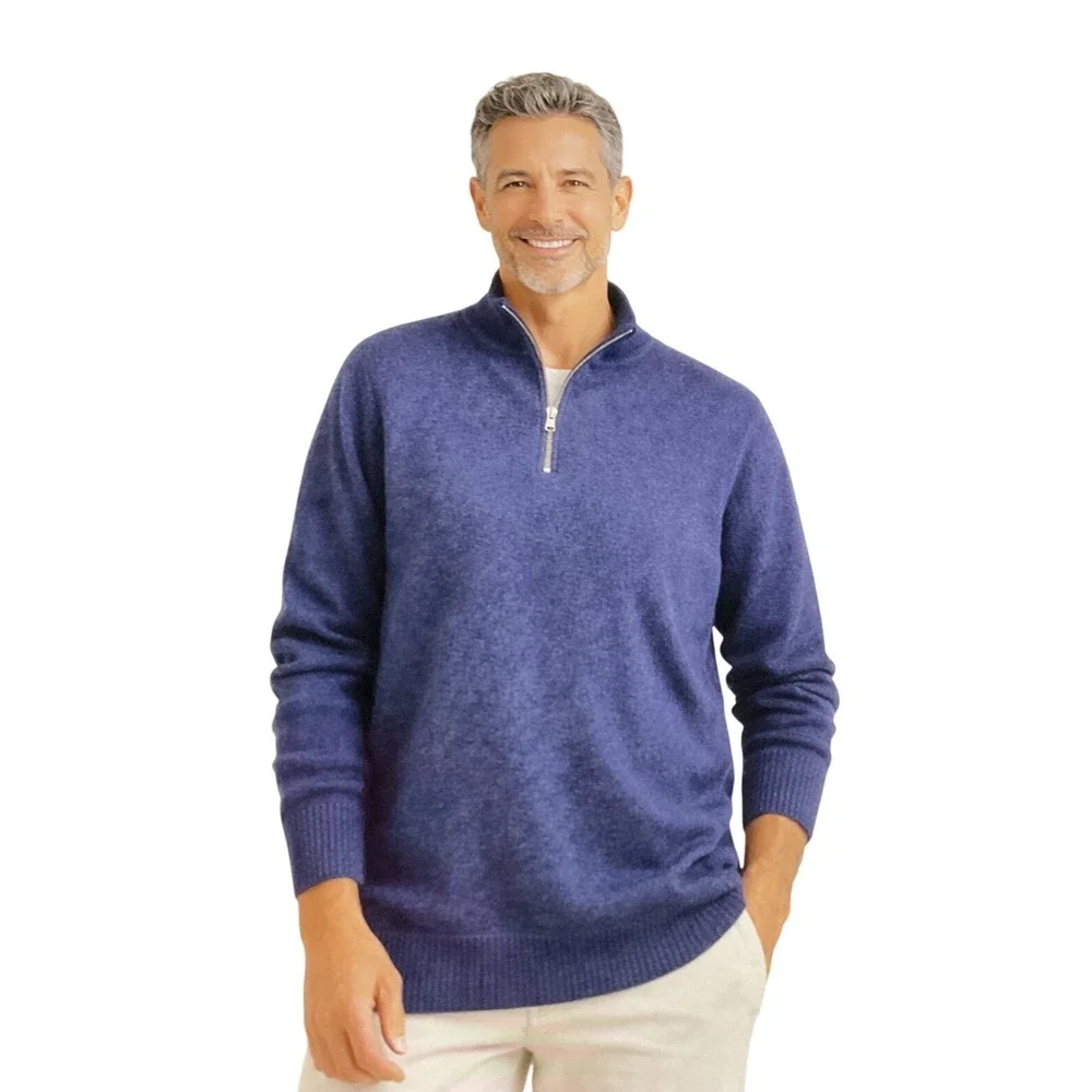 J.Crew Rugged Merino Quarter Zip Sweater Mens Large Navy‎ Blue Excellent Knit